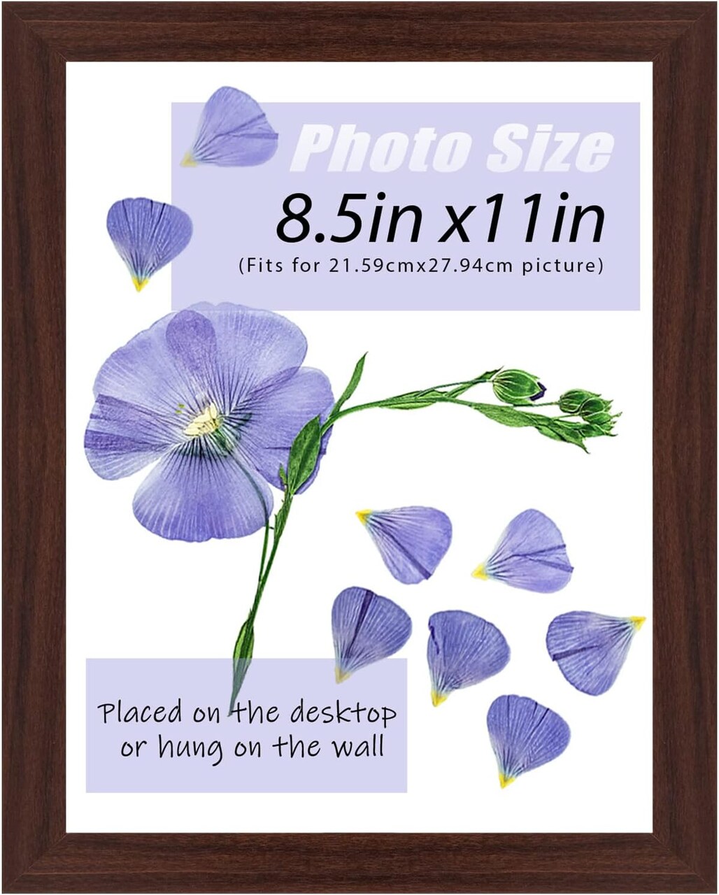 8.5x11 Picture Frame with Glass, Tabletop & Wall Horizontal or Vertical Display, 8 1/2 x 11 Photo Frame for Diploma, Documents (Brown, 1-Pack)